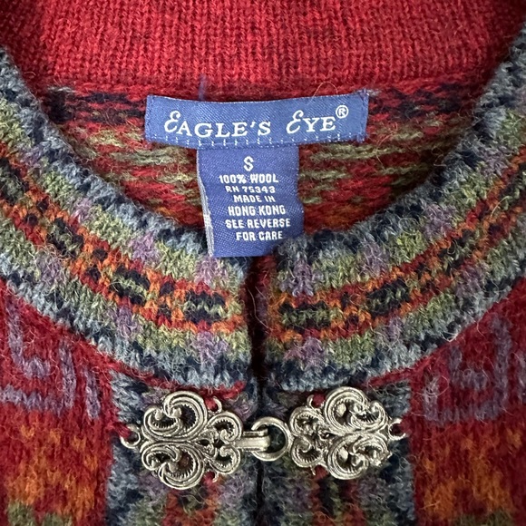 VTG Eagle’s Eye women's 100% Wool Fair Isle Setesdal Sweater Sz Small red - Picture 2 of 8
